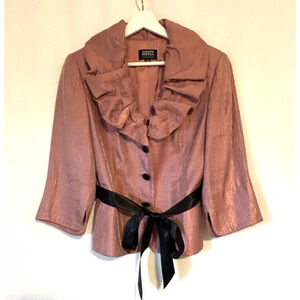 Adrianna Papell Blazer Jacket 10 Metalic Dusty Rose Quarter Sleeve Belt Designer